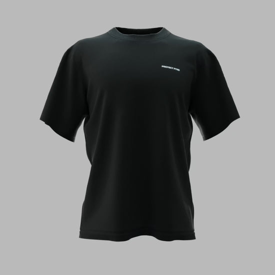 Rotations Video vom backprint T-shirt von PROYECT PYKS mit grauem Hintergrund, Tshirt, black, schwarz, backprint, print, launch, xs, s, m, l, xl, proyectpyks, proyect pyks, basel, fashion, PROYECT PYKS